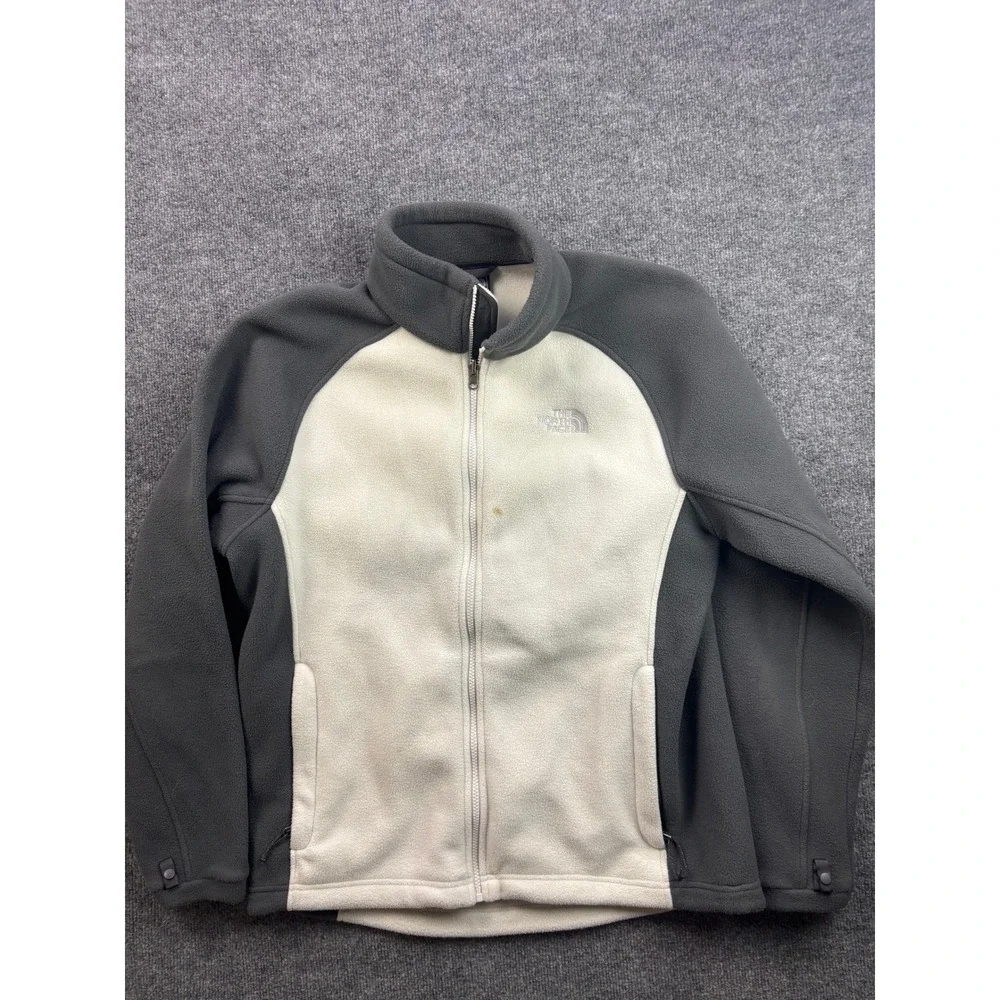 The North Face Fleece Jacket Mens L Cream Grey Colorblock Full Zip Mock Neck